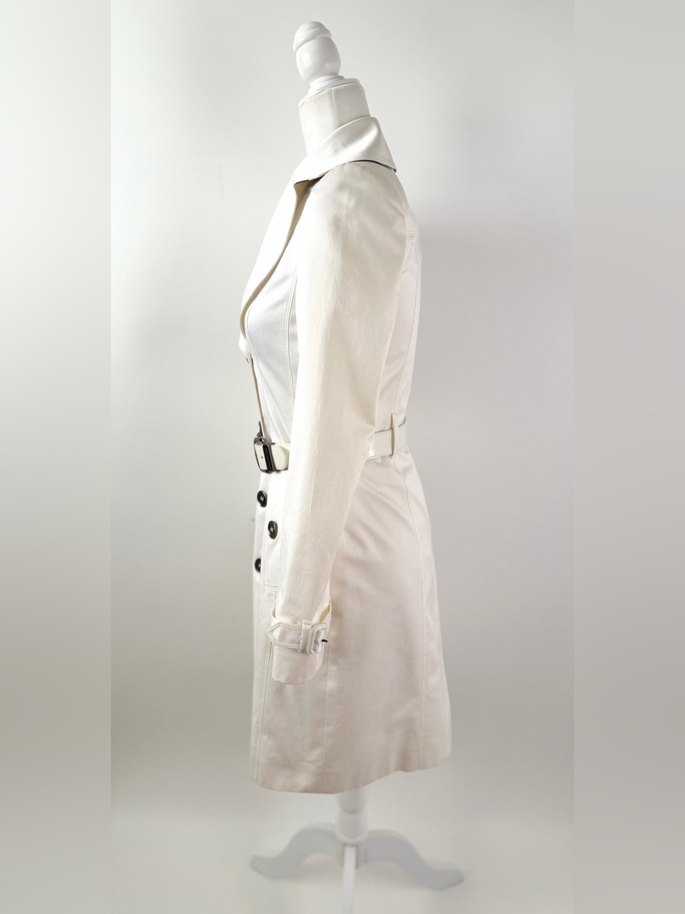 BURBERRY | Brit White Slim Fit Double Breasted Belted Trench Coat US 2 UK 4 - Picture 3 of 16